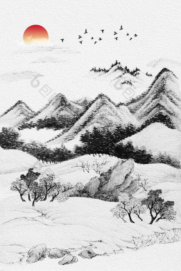 水墨意境山水风景新中式装饰画