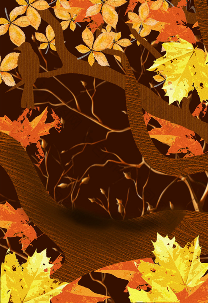 秋季橙色树干插画