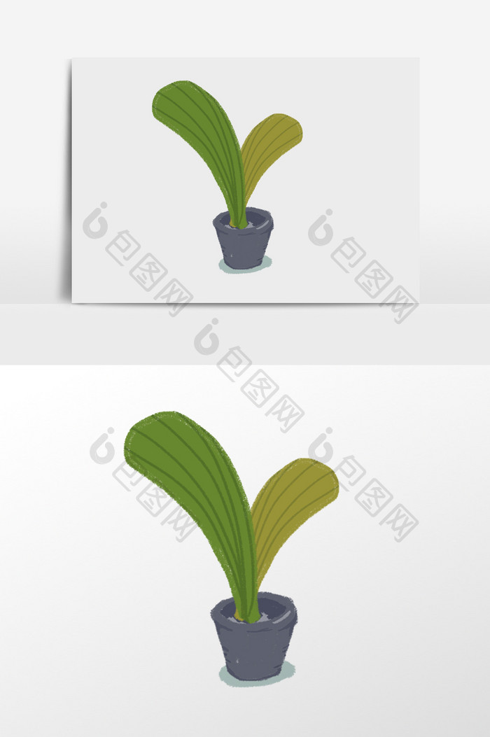 手绘盆栽植物的插画元素