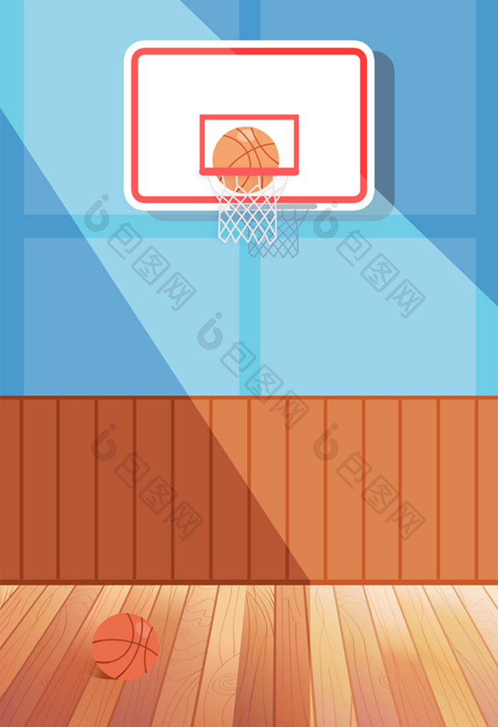 室内篮球场背景插画