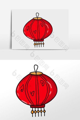 中国风手绘红灯笼插画元素图片