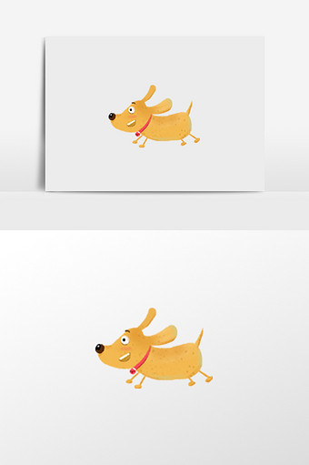 手绘奔跑的小黄狗插画元素图片