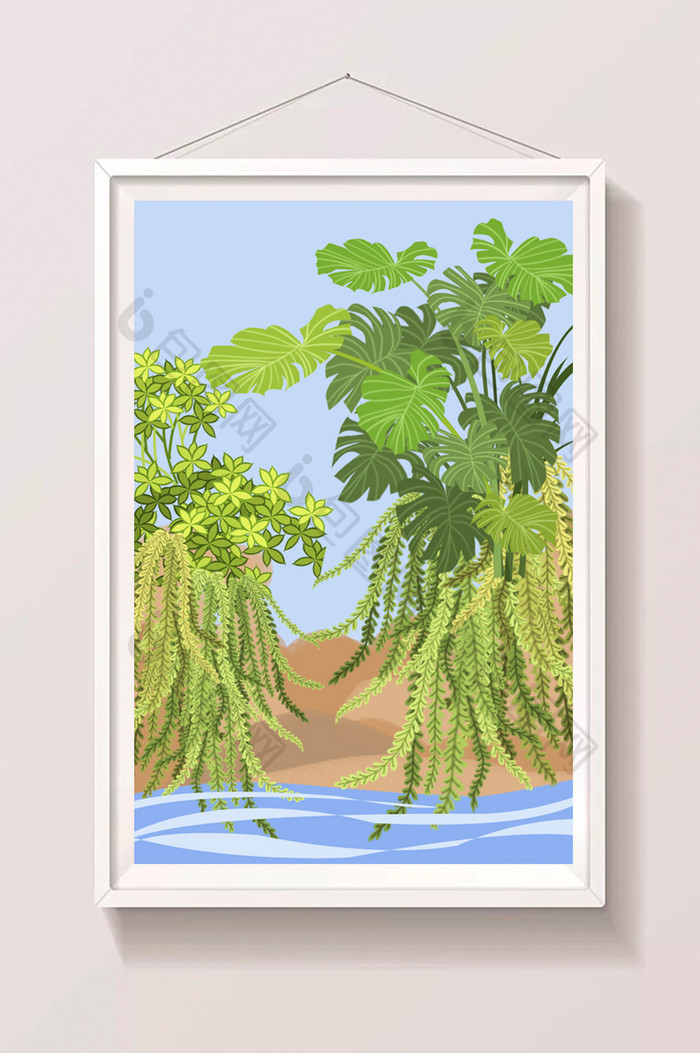 夏天水边的植物插画
