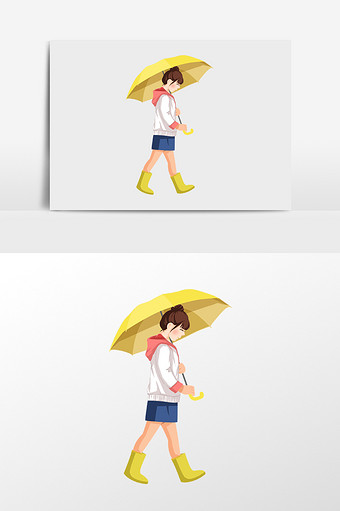 打伞的小女孩插画元素图片