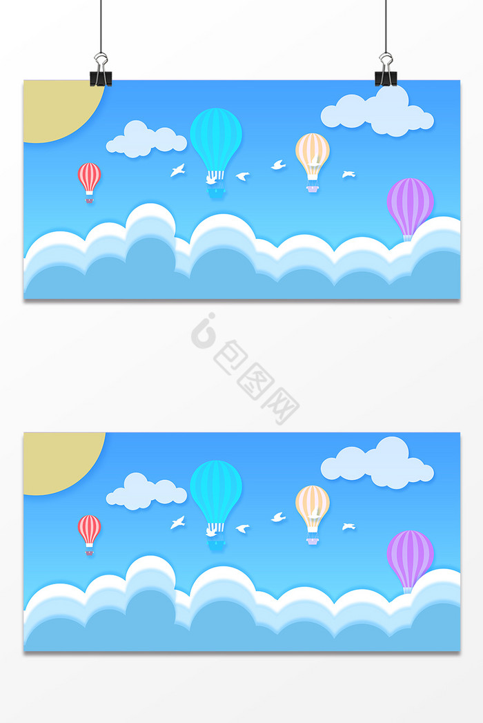 白云蓝天热气球展板图片