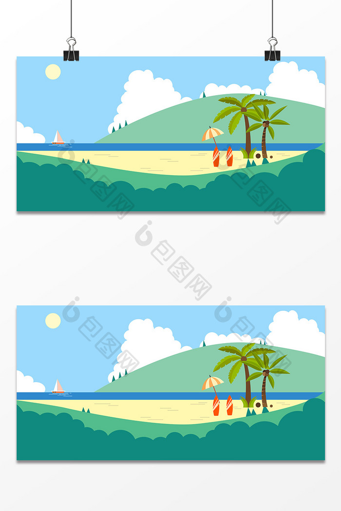 海滩太阳伞设计背景图