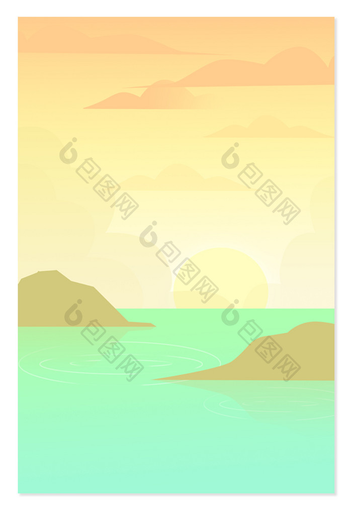 扁平海岸落日设计背景图