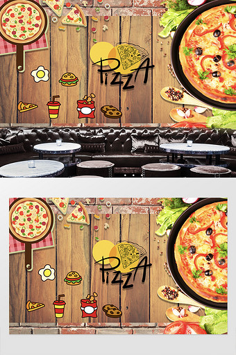 欧式披萨甜品快餐工装背景墙图片