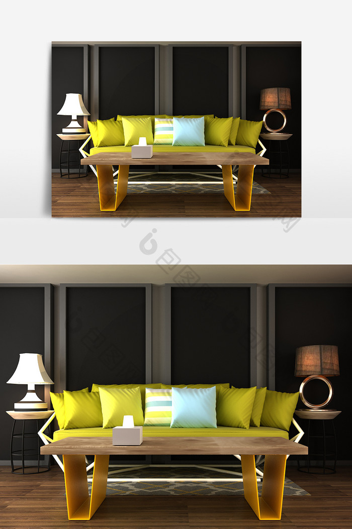 现代黄色渐变色沙发组合模型