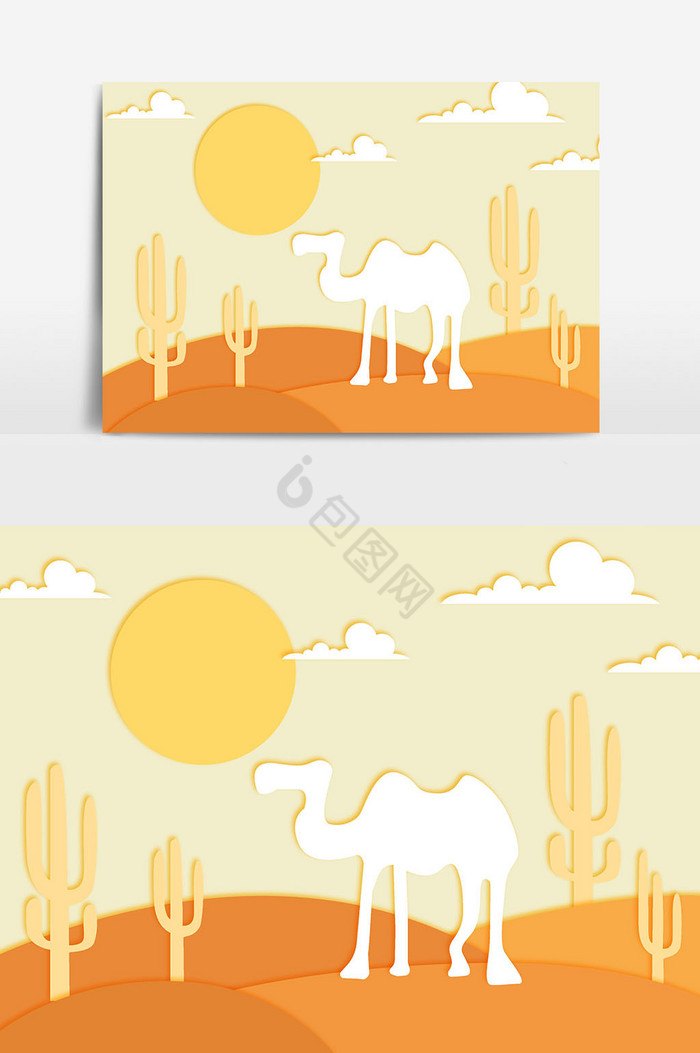 骆驼沙漠插画图片