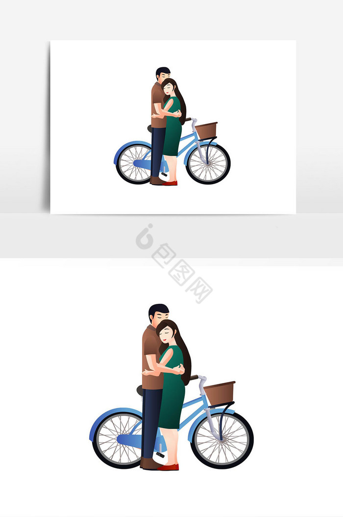 情侣自行车浪漫插画图片
