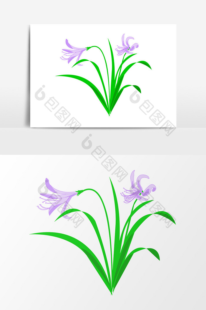 手绘卡通扁平元素长叶子紫花图案