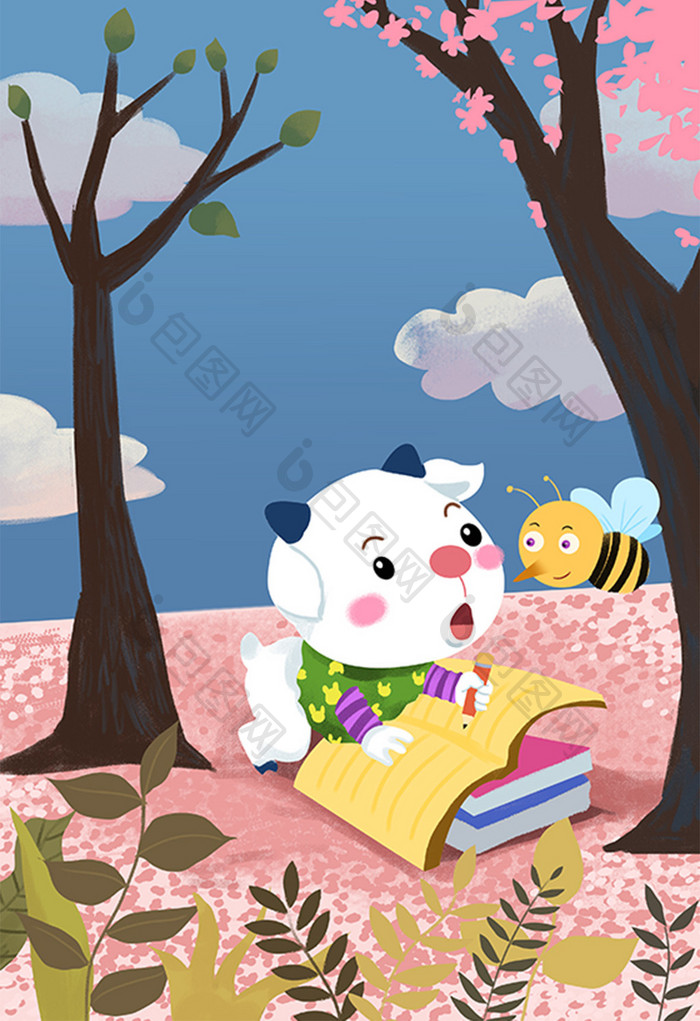 童话梦幻可爱小羊小蜜蜂儿童插画