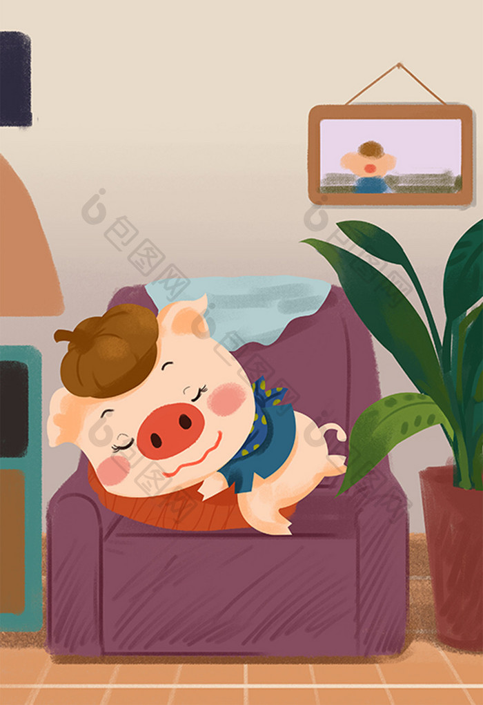 可爱小猪小清新壁纸卡通儿童插画