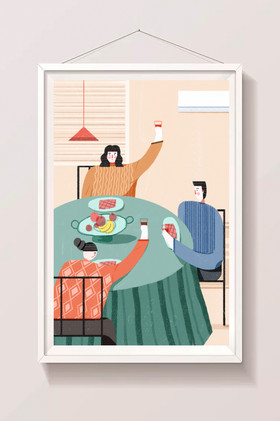 酒席文化一家人聚餐下馆子喝酒插画图片