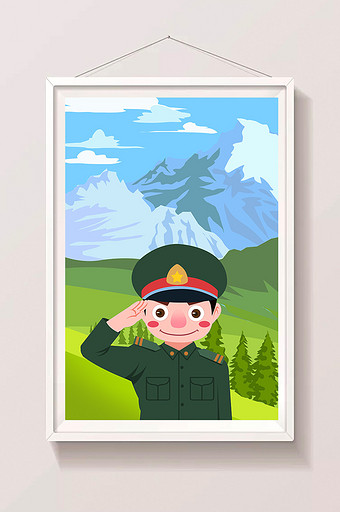 81建军节军人敬礼军队边疆军人卡通插画图片