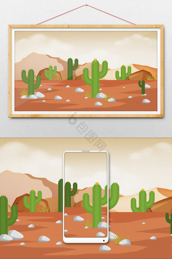 沙漠风景仙人掌插画图片
