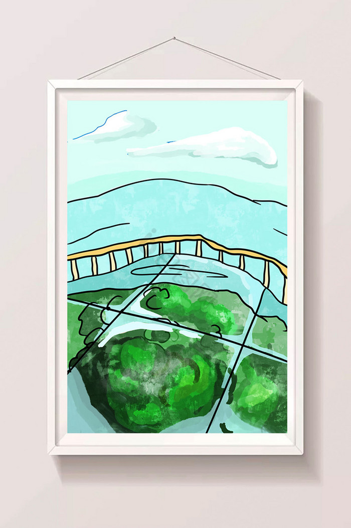 海滨公园绿岛围栏插画图片