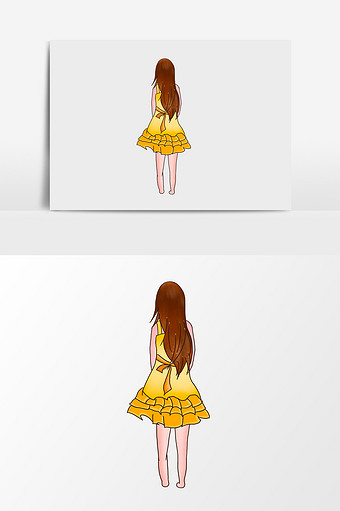 漫画卡通手绘黄裙子少女素材图片