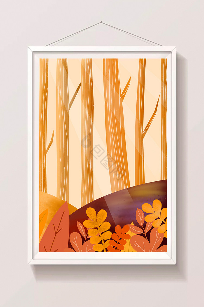 秋天风景树林插画图片
