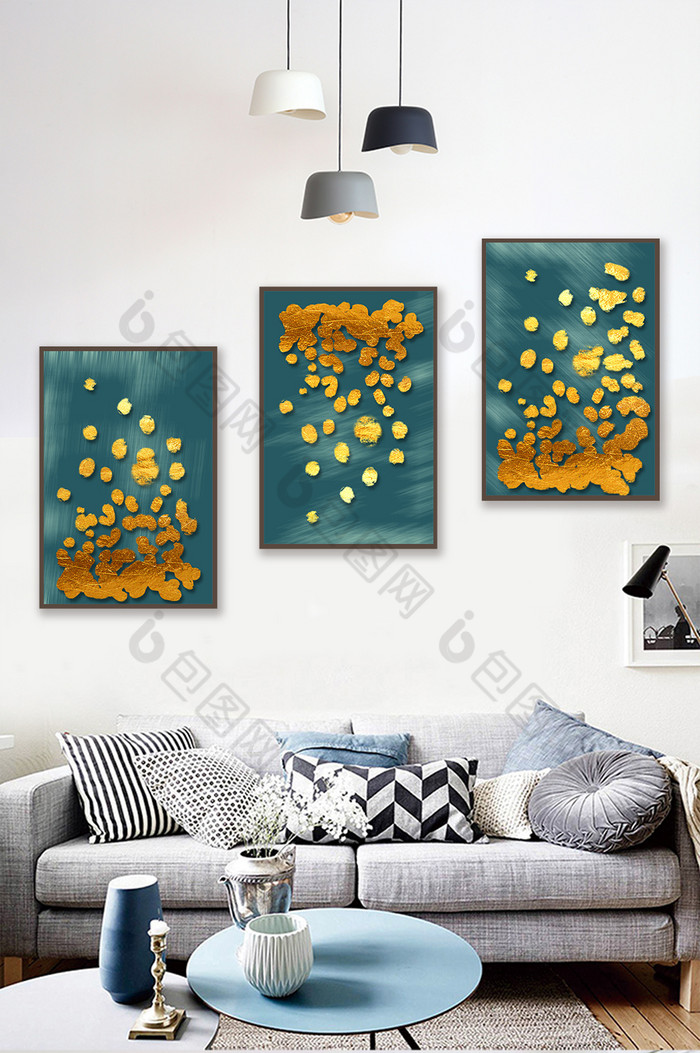 现代抽象金色疏密波点客厅装饰画图片图片