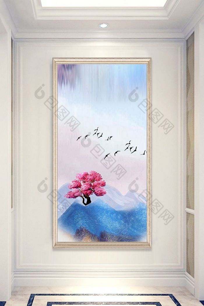 现代手绘抽象油画风景玄关装饰画