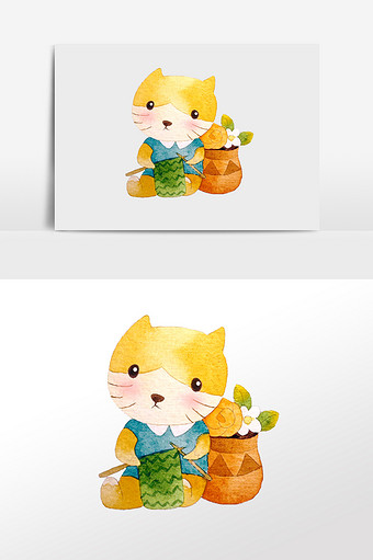 清新可爱手绘水彩插画拟人化动物毛衣小猫咪图片