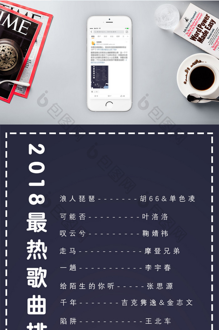 简约时尚音乐排行榜信息长图