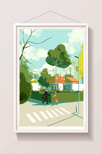 清新阳光转角遇到爱七夕情人节插画图片下载