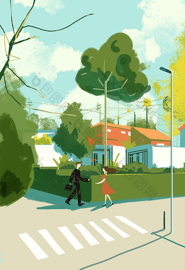 阳光转角遇到爱七夕情人节插画图片