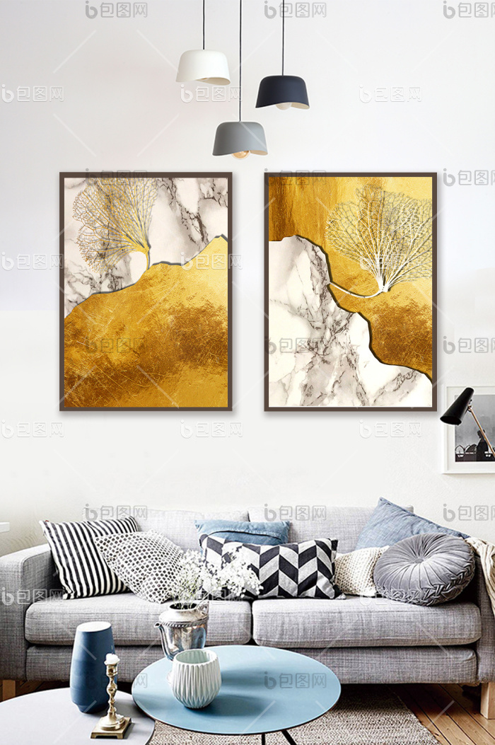 现代抽象金色和大理石背景客厅装饰画-现代抽象金色和大理石背景客厅装饰画效果图-【包图网】