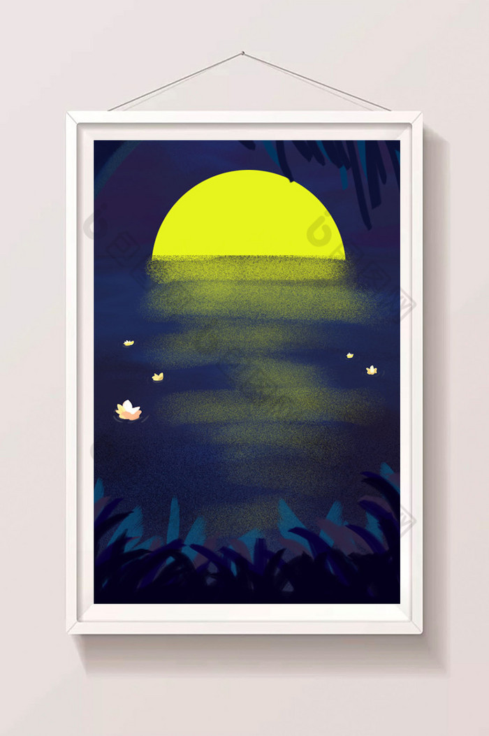 水上月亮插画图片