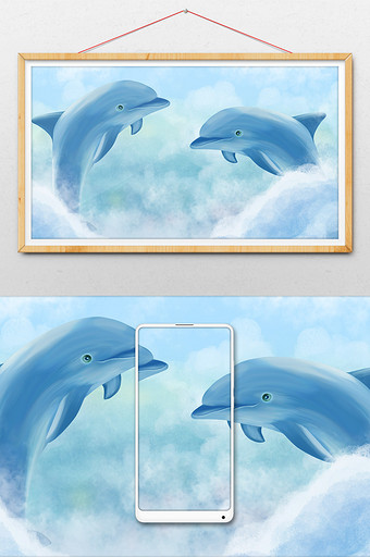 唯美梦幻海豚插画图片