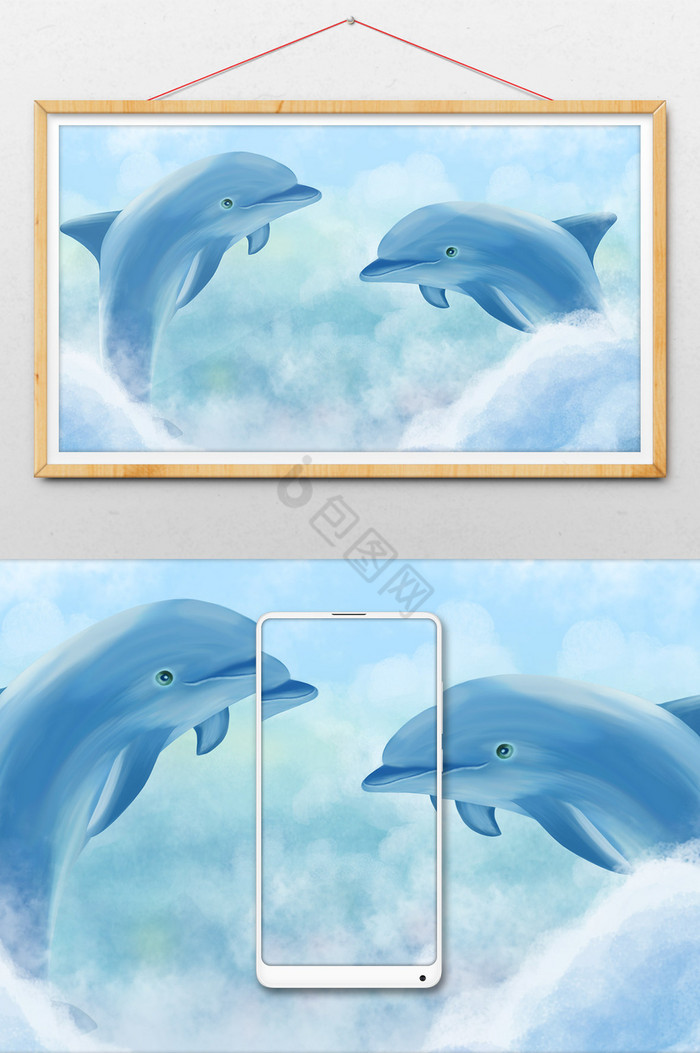 梦幻海豚插画图片