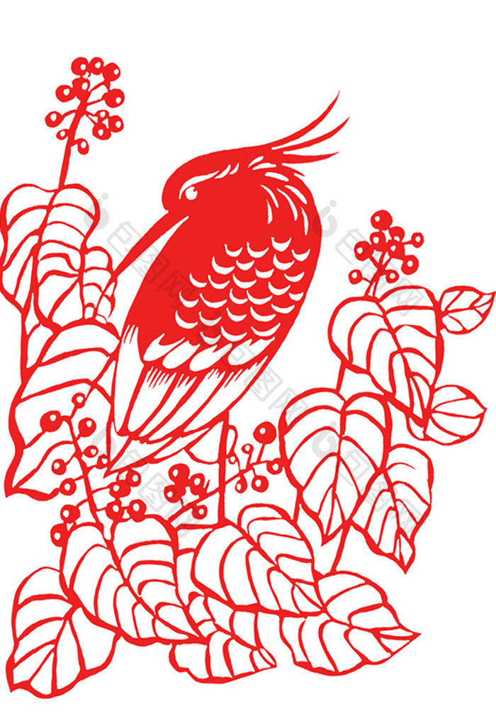 红色中国风白鹭剪纸插画