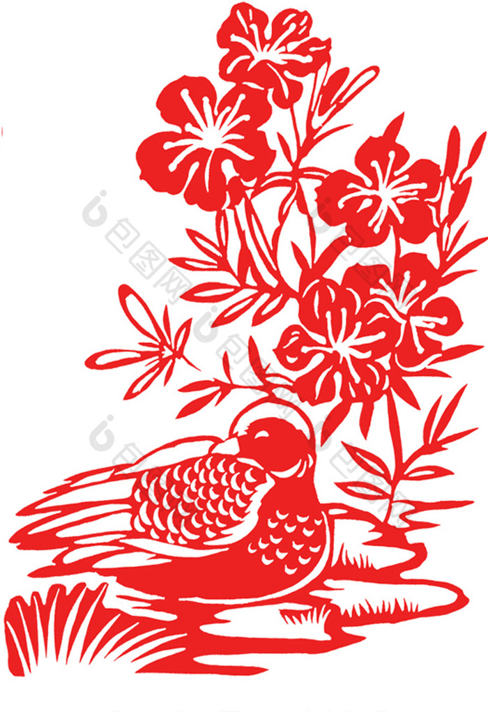 红色中国风鸭子剪纸插画