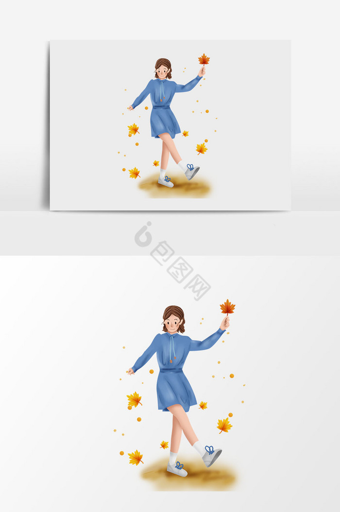 踏步的女生插画