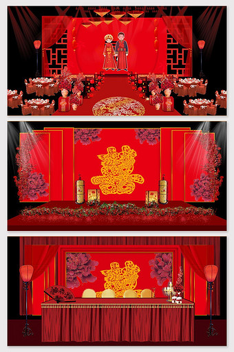新中式红色大气婚礼背景策划模型图片