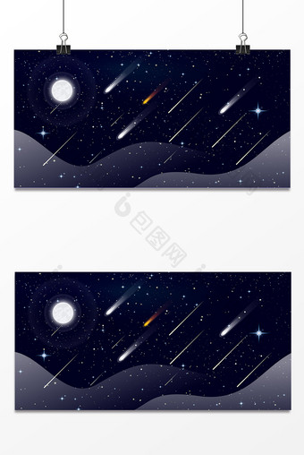 流星星空月亮设计背景图图片