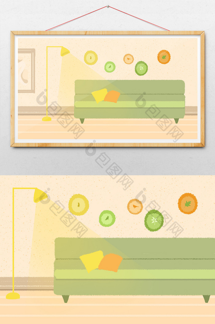 小清新米色调治愈系沙发灯光客厅背景