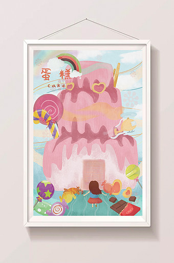 蛋糕美食法式糕点粉红蛋糕主题插画图片