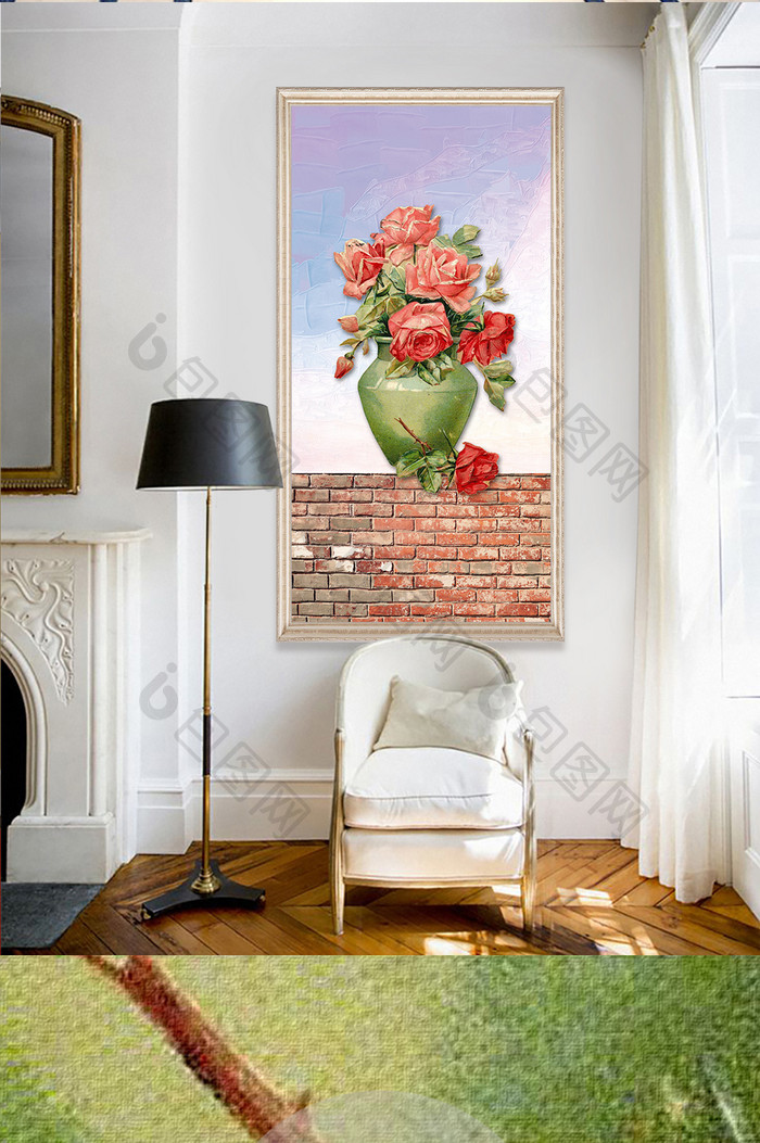 北欧复古创意玫瑰油画玄关装饰