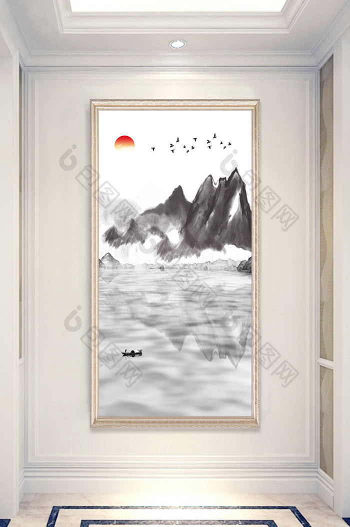 新中式意境山水风景水墨画玄关装饰画