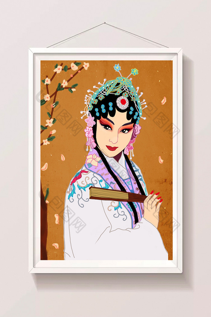 中国风传统文化戏曲人物拿扇插画