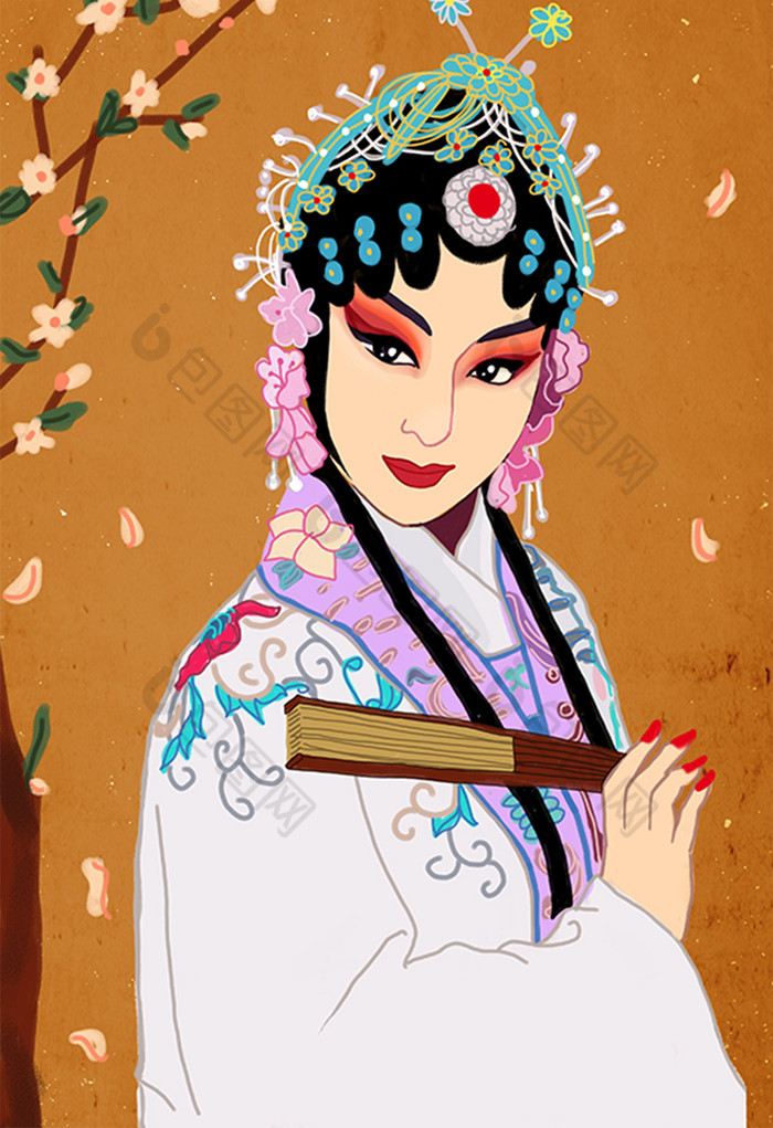 文化戏曲人物拿扇插画