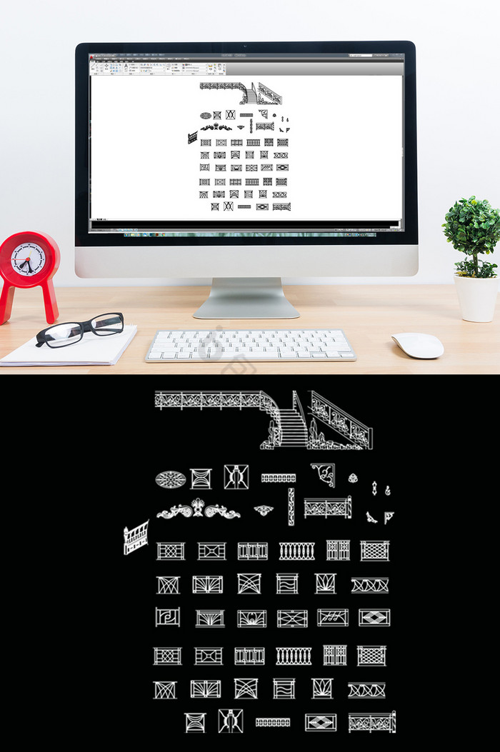 CAD立面楼梯及扶手造型图库图片