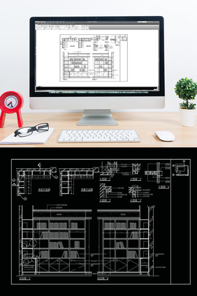 CAD转角书柜设计图库