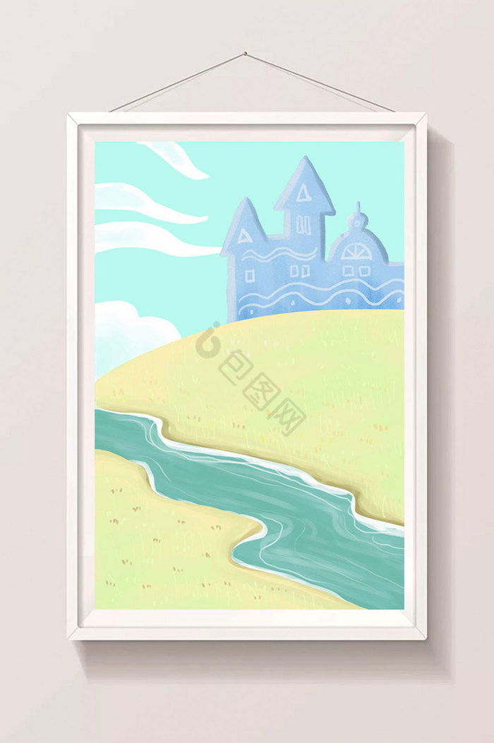 梦幻建筑城堡河流艺术插画图片
