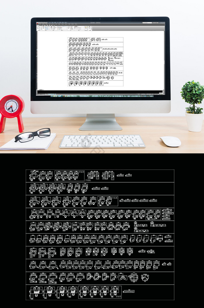 CAD办公桌平面模块图片
