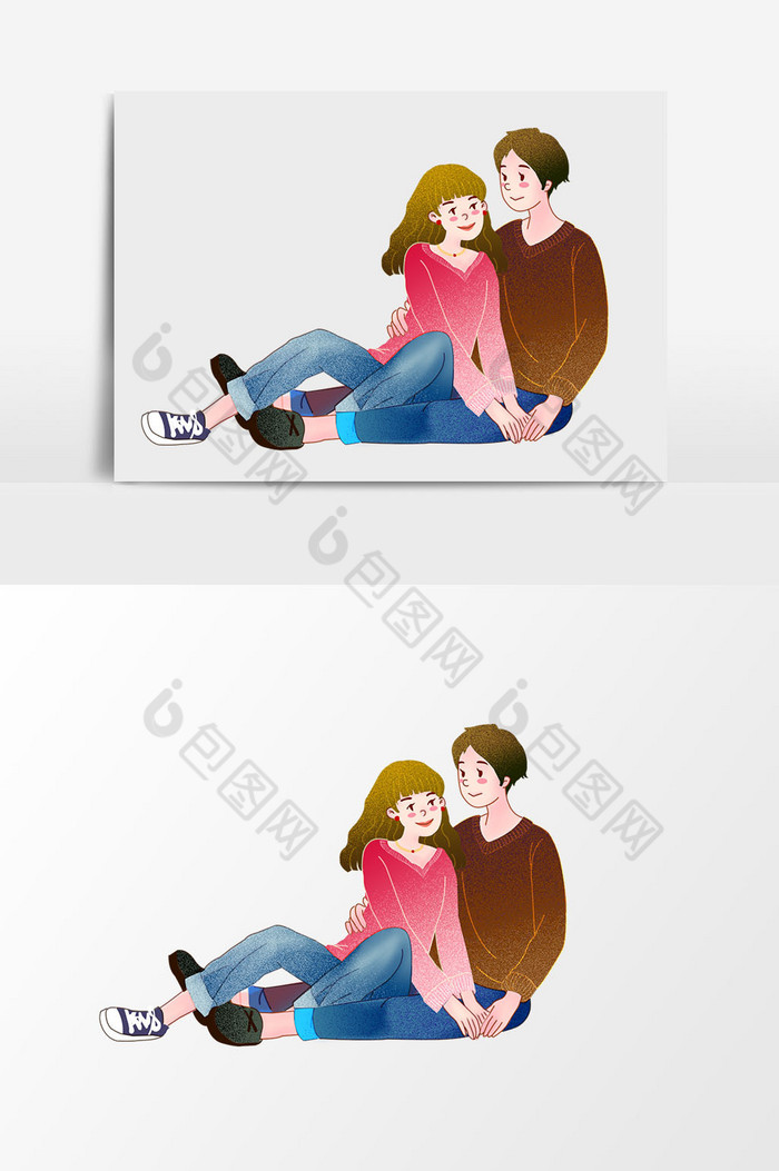 情侣依偎插画图片